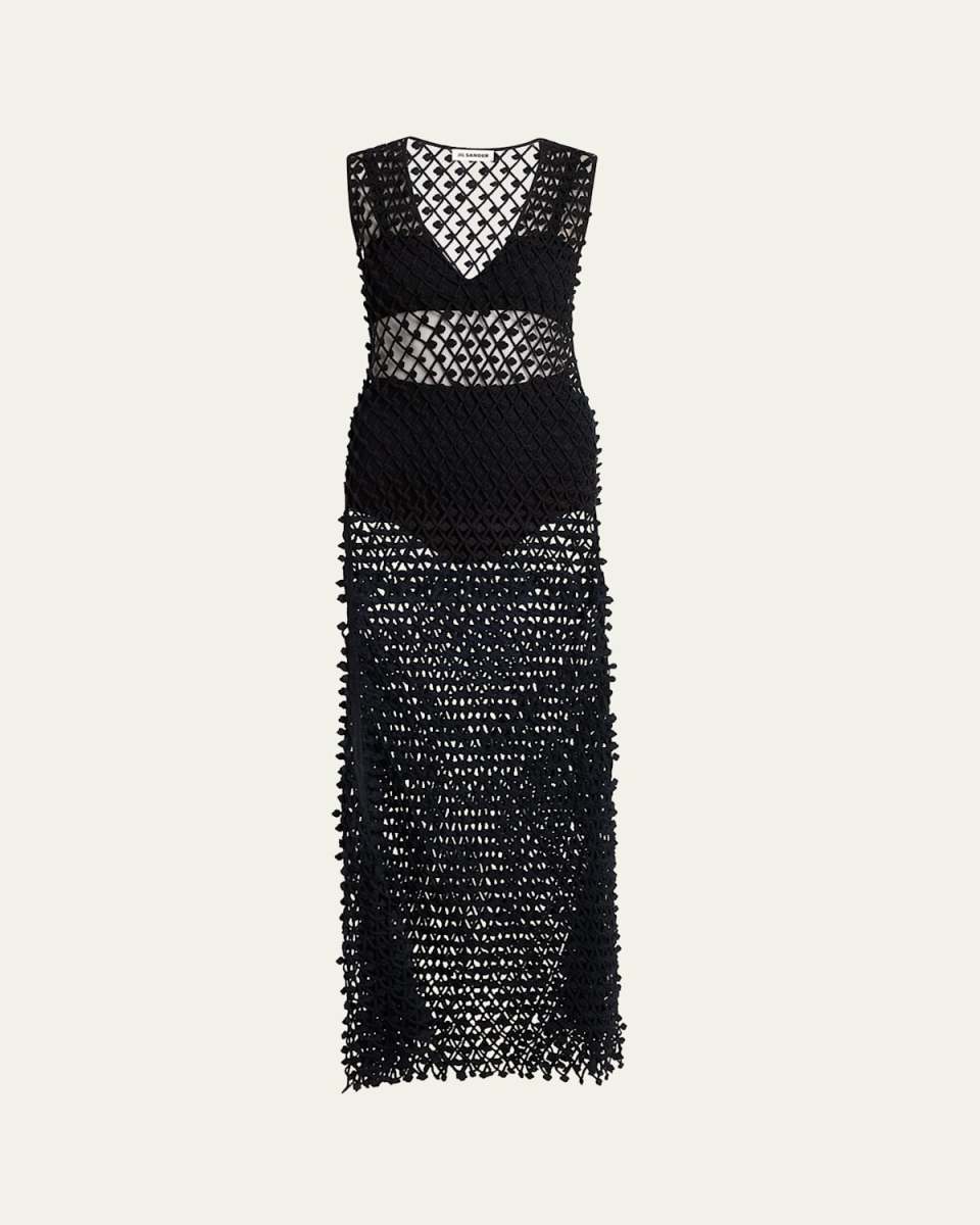Long Embroidered Net Dress